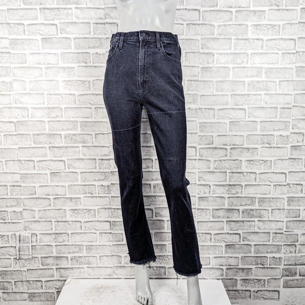 MOTHER Superior The Rider Skimp High Rise Jeans Distressed fade black size 28
